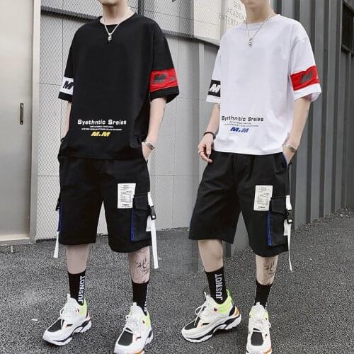 Two-piece Short-sleeved Sports Suit Summer New Trendy Handsome Set Youth Tide Casual Men Tracksuits