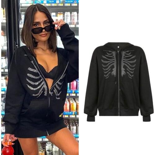 Long-sleeved Sweater Cardigan Womens 2021 Early Autumn Trendy People with The Same Red Gothic Sternum Design Hooded Jacket Top