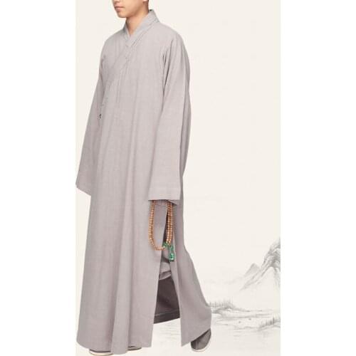 UNISEX linen&cotton buddhist monk robe uniforms lay zen abbot nun buddhism meditation suits clothing gray