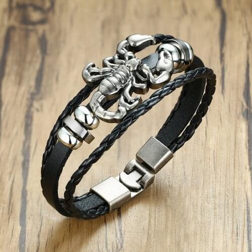 Vintage Leather Bracelet Scorpion Shape Multilayer Mens Charm Pulseras Unisex Jewelry