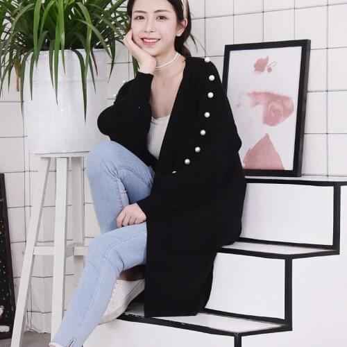 Knitting Suit-dress 2019 Autumn And Winter New Pattern Solid Color Cardigan Korean Long Fund Easy Vent Sweater Loose Coat Woman