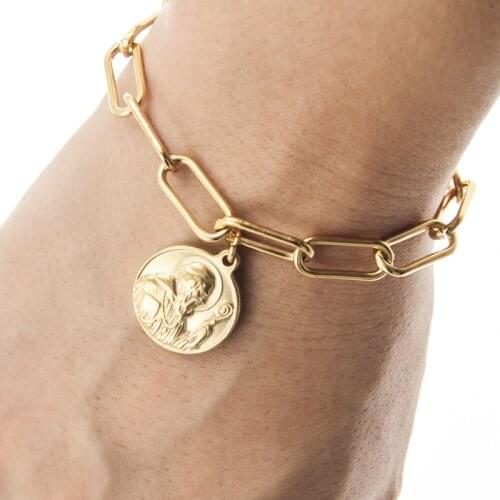 Stainless Steel Saint Benedict Medal charm Bracelets Womens Bracelet Religion Jewellery pulseras de