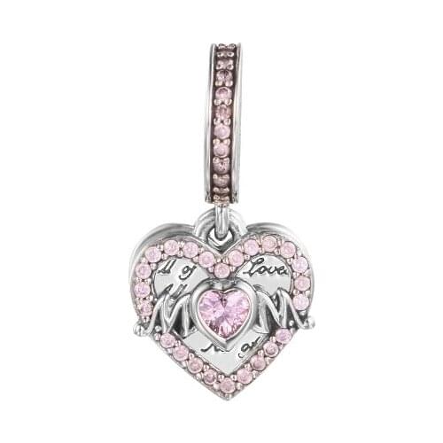 Original 925 Sterling Silver Heart & Mum Dangle Charm Fit Pandora Bracelets Silver Beads for Jewelry Making Women Gift Kralen