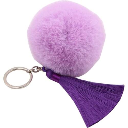 1pc Solid Color Pom Pom Ball Decor Keychain Bohemian Style Faux Fur Ball Keychain Tassel Charm Bag Pendant Accessories