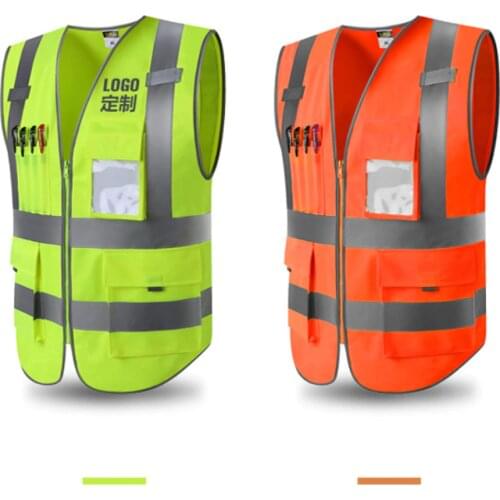 1 Piece Orange High Visibility Workwear Safety Vest with 4 Pockets Class 2 High Visibility Zipper Front and Reflective Strips
