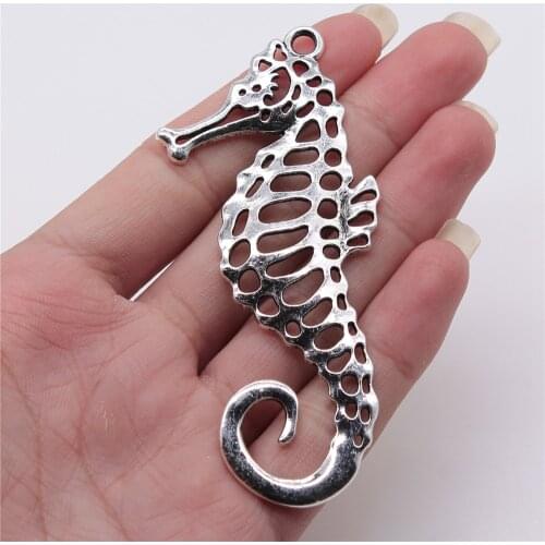 WYSIWYG 1pcs Charms Hippocampus 40x90mm Antique Silver Color Pendant Hippocampus Charms For Jewelry Making Jewelry Findings