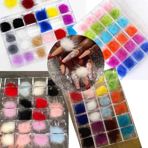 24pcs/box 2.7CM Detachable Pom Poms For Nail Art Magnet Plush Ball Kits ewelry Manicure Accessories DIY Nails Charms 12colors