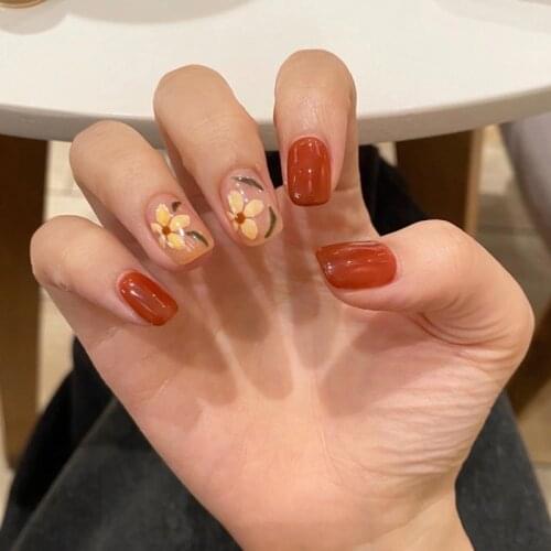 24pcs Orange Citrus Petals Wear Short Paragraph Fashion Manicure Patch False Nails Save Time Wearable Nail Patch SANA889