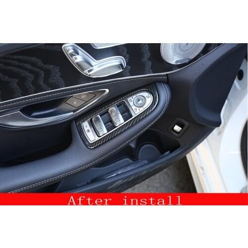 4pcs Carbon Fiber ABS Window Lift Switch Button Cover Trim For Mercedes-Benz C Class W205 GlC X253 2015-2018 Left Hand Drive