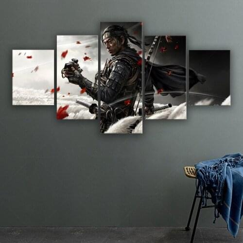 5pcs RPG Game Ghost of Tsushima Katana Samurai Ronin Poster Artwork Canvas Painting Wall Art for Living Room Decor