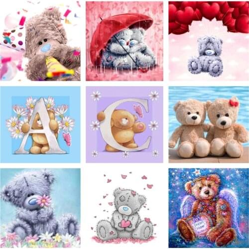 5D DIY Diamond Painting Cute Animal Teddy Bear Full Round Drill Cartoon Diamond Embroidery Mosaic Home Decoration Wall Art Gift