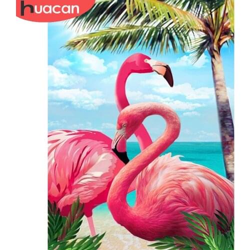 HUACAN Diamond Painting Animal Flamingo Mosaic Diamond Embroidery Palm Leaf Home Decoration Wall Stickers