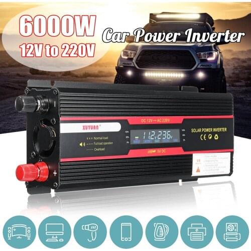 6000W Peak Car Power Inverter LCD Display DC 12 / 24V to AC 110V / 220V Modified Sine Wave Converter
