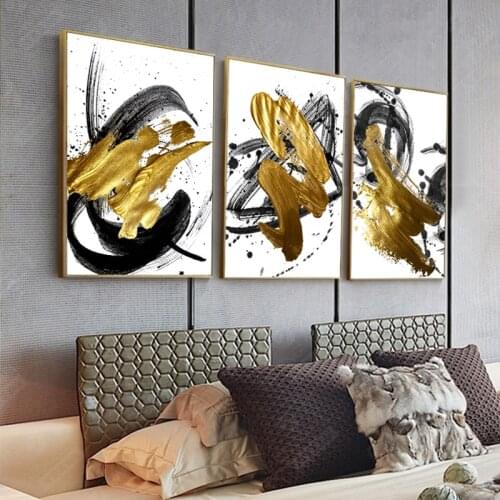 Big Gold Poster Print Luxury Wall Art Abstract Golden Sand Canvas Art Tableaux for Living Room Cuadros Salon Tableaux 3D Effect