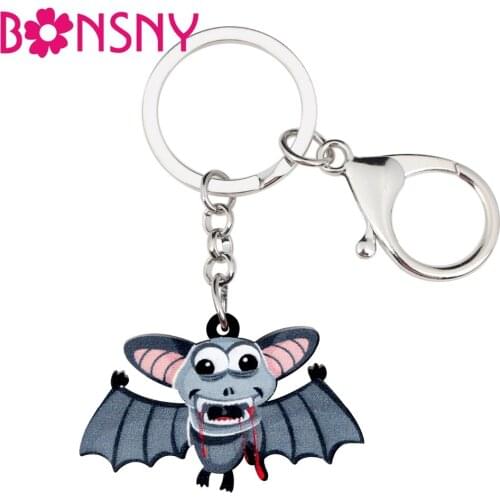 Bonsny Acrylic Halloween Blood Bat Key Chains Keychains Ring Anime Animal Jewelry For Women Girls Bag Purse Car Charms Wholesale