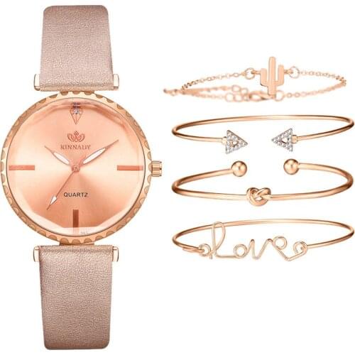New Rose Gold Women Watch Set 5pcs Dress Fashion Leather Strap Ladies Watches 2020 Womans Clock Gifts Wristwatch zegarek damski