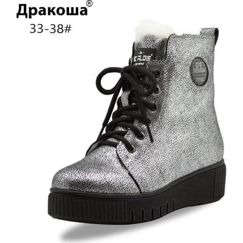 Apakowa Children Fleece Lining Snow Boots Girls Thermal Warm Woollen Lined Real Fur Leather High Slouch Walking Martin Boots