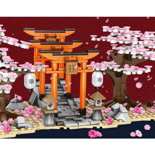 Small Particles Spelled Together Building Blocks Children Educational DIY Toys For girls Street View Cherry Blossoms Torii Gifts
