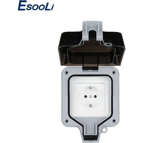 Esooli IP66 Weatherproof Waterproof Outdoor Wall Power Socket 16A EU Standard Electrical Outlet Grounded AC 110~250V