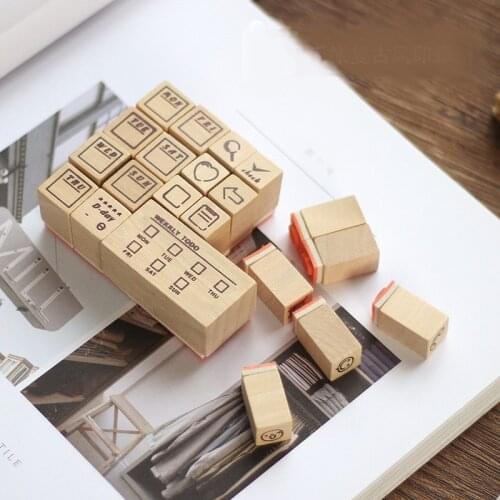 2patterns planner decorative wooden stamps set scrapbooking DIY hobby square day time design