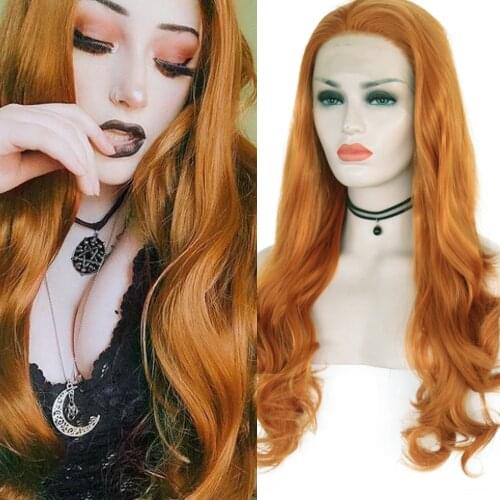 Fanxiton Natural Wave Synthetic Lace Front Wigs High Temperature Fiber Orange Hair Wigs With Natural Part Wig Natural Hailline