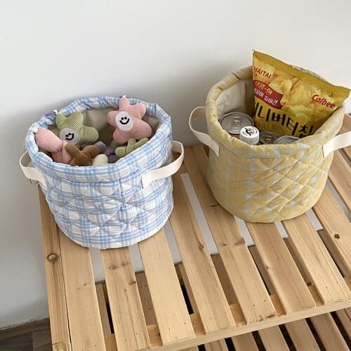 Hylhexyr Ins Bucket Shaped Cosmetics Bag Cotton Canvas Makeup Organizer Polyester Candy Color Lattice Sundry Bags For Women