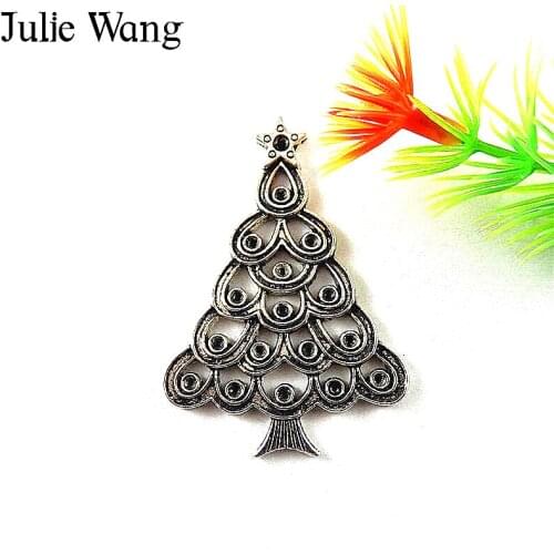 Julie Wang 5pcs Christmas Tree Alloy Charms Antique Silver Color Necklace Pendants Earrings Findings Jewelry Making Accessory