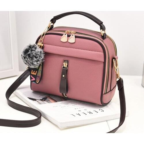 Leather Full Moon Candy Color Cute with Fur Ball Shell Shape Bag 2021 Women Shoulder Bags Crossbody Bag for Women Handbag Pu