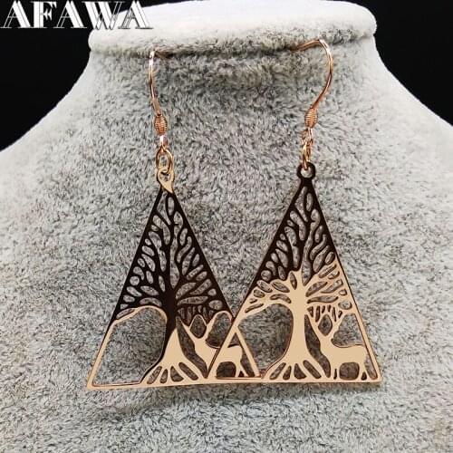 Fashion Deer and Tree of Life Stainless Steel Drop Earring Women Rose Gold Color Earring Jewelry pendientes mujer moda E6128