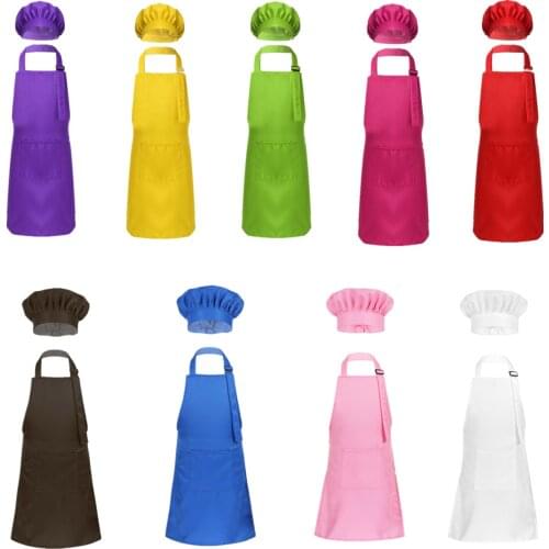 Unisex Kids Apron And Chef Hat Set Children Kitchen Cooking Baking Painting Training Wear Boys Girls Halloween Cosplay Costumes