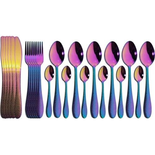 24Pcs Rainbow Tableware Set Knife Fork Spoon Dinnerware Dinner Set 18/10 Stainless Steel Cutlery Set Kitchen Silverware Set