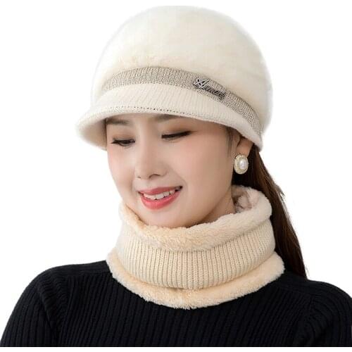 New High Quality Rabbit Fur Winter Hat For Women Beanies Knitted Cashmere Hat girl Solid Bonnet Femme Winter Caps