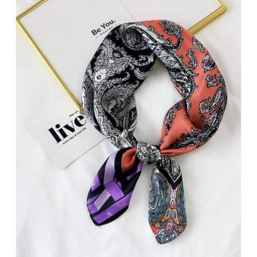 Charming Cashew Prints 2021 Multifunction Casual Small Square Head Scarves for Girl Bandana Women Silk Hair Scarf Headband