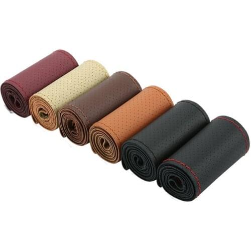 1Pcs DIY Genuine Cowhide Car Braid Leather Steering Wheel Cover 38cm Universal Size 5 Color