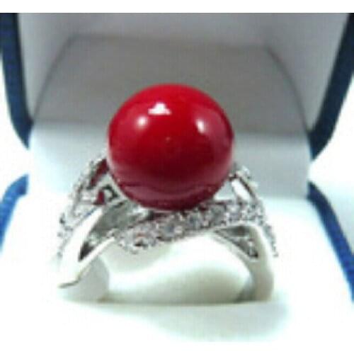 Wholesale free shipping >>Wonderful red coral bead womans ring size 6-9