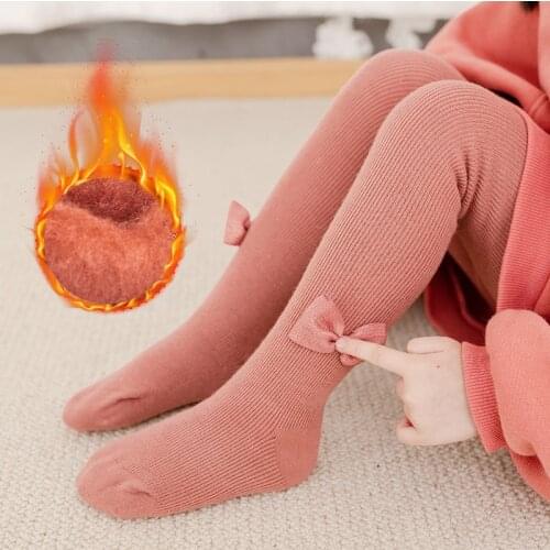 Toddler Girls Winter Pantyhose Autumn Child Thermal Thick Velvet Warm Kids Cute Pants Newborn Infant Bow Tights Baby Accessories