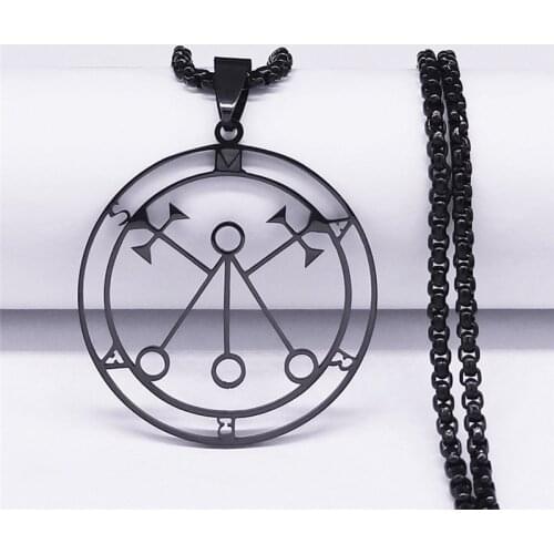 Lucifer Sigil Seal Stainless Steel Necklace Satan Black Color Statement Necklace Marbas Lazer Key Baphomet Seal Jewelry N3036S03
