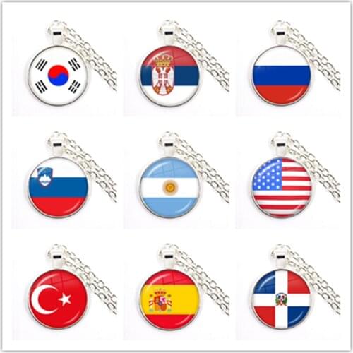 National Flag Necklace Korea,Serbia,Russia,Slovenia,Argentina,United States,Turkey,Spain,Dominica Pendant Jewelry For Women Girl