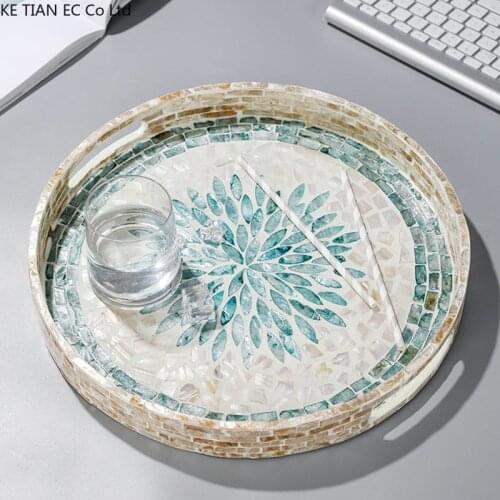 French Color Shell Tray Round Wooden Fruit Tea Cup Jewelry Storage Tray Creative Cosmetics Jewelry Display Stand Home Decoration
