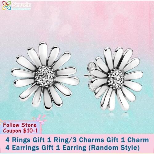 Smuxin 925 Sterling Silver Earrings Pave Flower Statement Stud Earrings Cubic Zirconia Statement Stud Earrings Women Earrings
