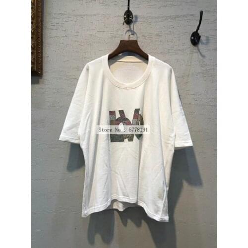 Oversized loose Woman Tshirts Front Strass detail Fashion T-shirt Round Neck Short Sleeves Tops