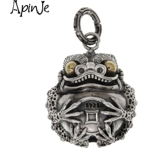 Apinje Vintage 925 Sterling Silver Necklaces Pendants for Men Creative Animal Frog Fortune Toad Fashion Jewelry