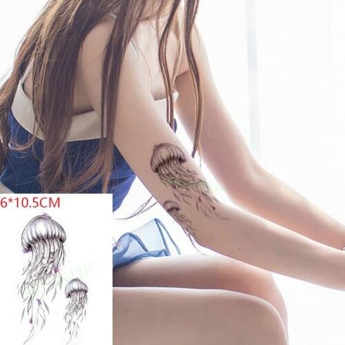 Waterproof Temporary Tattoo Sticker Jellyfish Pattern Flower Plant Body Art Flash Tattoo Fake Tattoo for Women Men