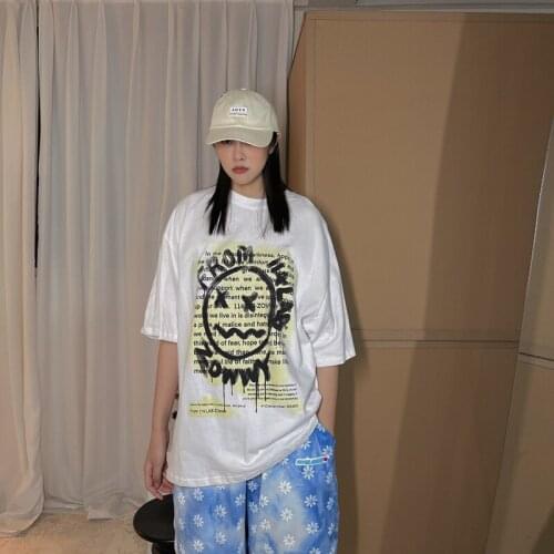 Harajuku street graffiti short sleeve T-shirts womens summer relaxed casual fashion tees