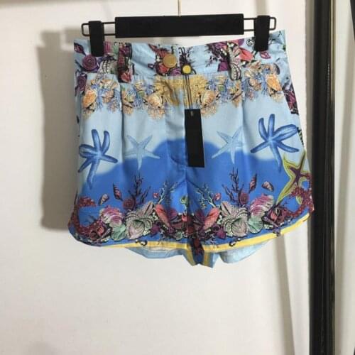 2021 Summer New Starfish Shell Print A-Line High Waist Shorts Casual Fashion Loose Women Beach Vacation Tide Brand Clothes