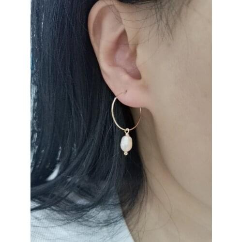 Freshwater Pearl Earrings Pink Oval BOHO 14K Gold Filled 20mm Hoops Pendientes Boucles D'oreilles Dangle Romantic Women Earrings