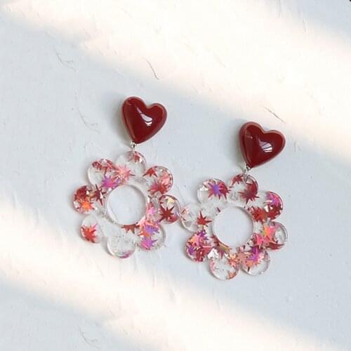 Vintage Flower Heart Star Stud Clip Earring for Women Summer Handmade Acrylic Simple Dating Jewelry 2021 Trend Korean Earrings