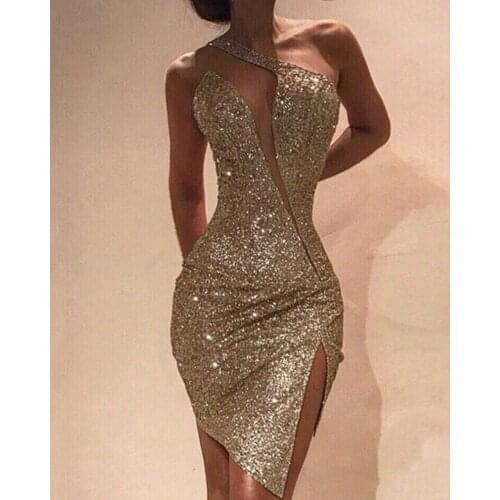 Autumn Women Deep V-Neck Sequined Backless Slit Mini Dress Bodycon Cut Out Party Dress Female 2021 New Year Club Wear Vestidos