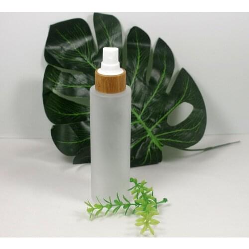120ml Natural Bamboo Lid Glass Frosted Lition and Spray Bottle with Pump