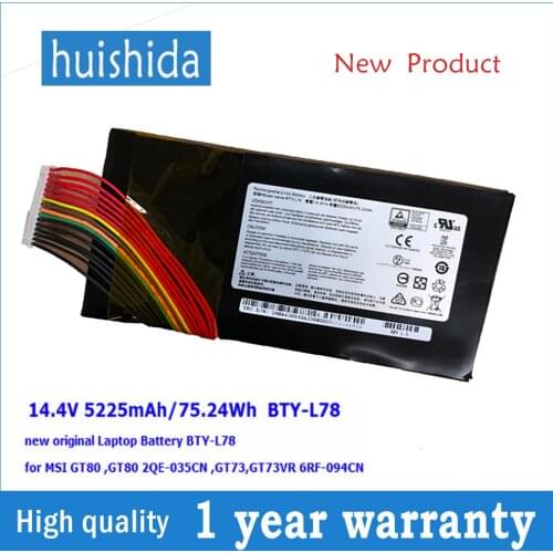 14.4 V 75.24Wh BTY-L78 New original laptop battery for MSI GT80, GT80 2QE-035CN, GT73, GT73VR 6RF-094CN 5225mAh BTY-L78 series